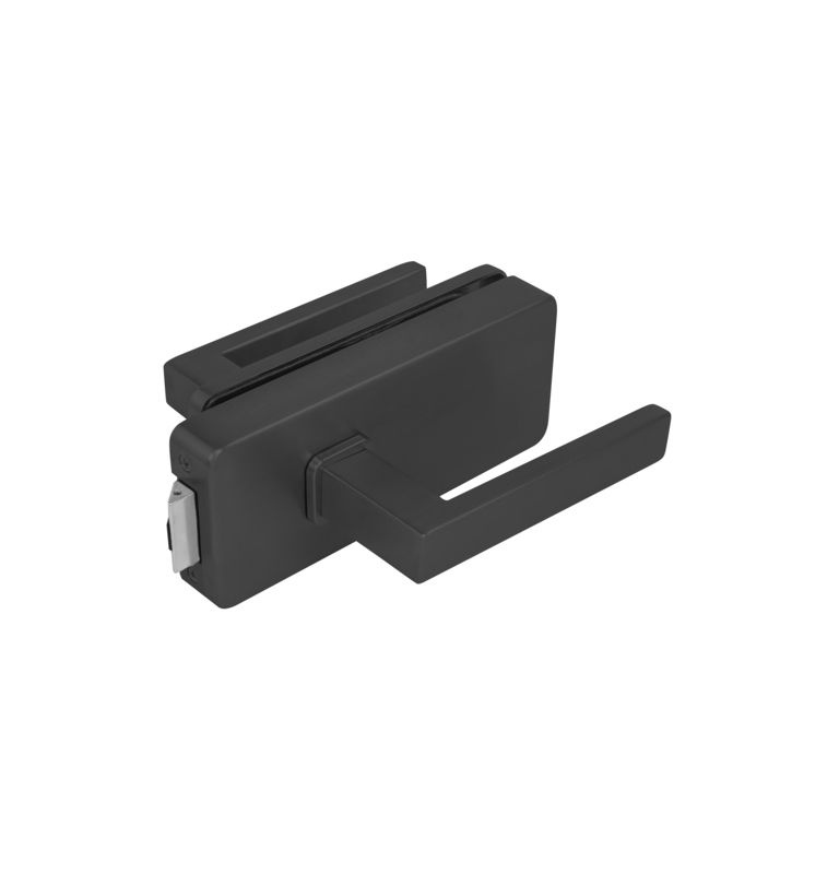 Glass door lock UNIQUE R8 + handle QUADRA - Black matt Glass door lock UNIQUE R8 + handle QUADRA - Black matt